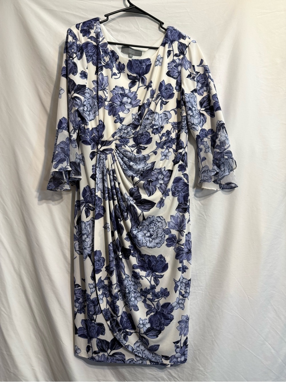 Elegant White Midi Dress with Blue Floral Print
